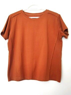 Rust Brown Cotton T-Shirt | Size M | Minimalist Short Sleeve Tee
